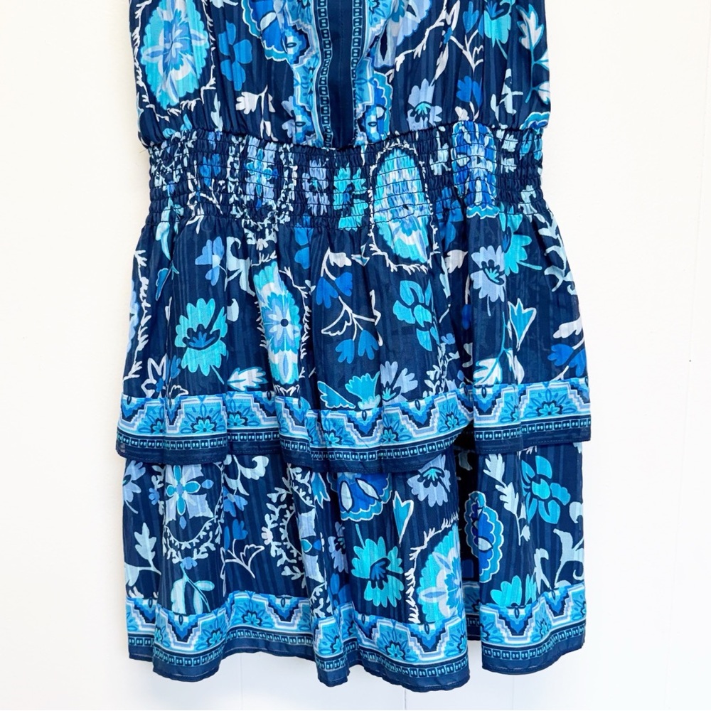 NWT RAMY BROOK Alicia Mixed Print Cotton Blend Mini Dress Blue Small - Picture 8 of 13